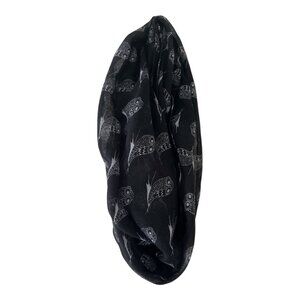Copper Key Black Infinity Scarf with White Owl Print | 64” Loop | One Size Polye